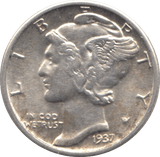 1937 SILVER ONE DIME USA - SILVER WORLD COINS - Cambridgeshire Coins