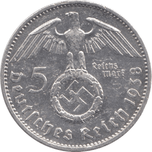 1938 GERMANY 5 REICHS MARK 3 - WORLD SILVER COINS - Cambridgeshire Coins
