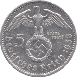 1938 GERMANY 5 REICHS MARK 3 - WORLD SILVER COINS - Cambridgeshire Coins