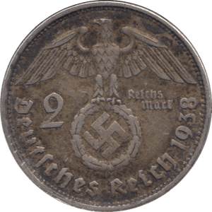 1938 GERMANY SILVER 2 MARK - SILVER WORLD COINS - Cambridgeshire Coins