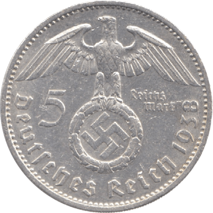 1938 GERMANY SILVER 5 REICH MARK - WORLD SILVER COINS - Cambridgeshire Coins