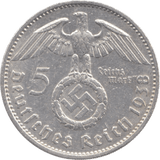 1938 GERMANY SILVER 5 REICH MARK - WORLD SILVER COINS - Cambridgeshire Coins