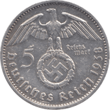 1938 GERMANY SILVER 5 REICH MARK - WORLD SILVER COINS - Cambridgeshire Coins