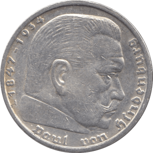 1938 GERMANY SILVER 5 REICHSMARK - WORLD SILVER COINS - Cambridgeshire Coins