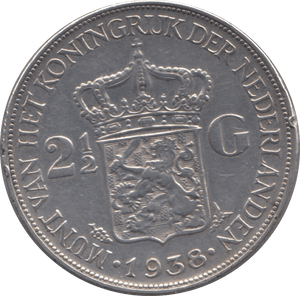 1938 SILVER 2 1/2 GULDEN NETHERLANDS - SILVER WORLD COINS - Cambridgeshire Coins