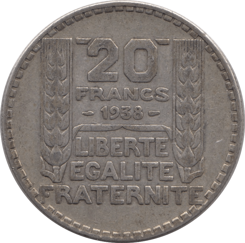 1938 SILVER 20 FRANCS FRANCE - SILVER WORLD COINS - Cambridgeshire Coins
