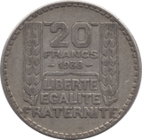 1938 SILVER 20 FRANCS FRANCE - SILVER WORLD COINS - Cambridgeshire Coins