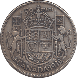 1938 SILVER FIFTY CENTS CANADA - WORLD SILVER COINS - Cambridgeshire Coins