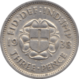 1938 SILVER THREEPENCE ( EF ) 6 - Threepence - Cambridgeshire Coins