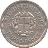 1938 THREEPENCE ( EF ) - Threepence - Cambridgeshire Coins