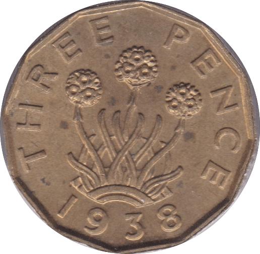 1938 THREEPENCE ( UNC ) BRASS - Threepence - Cambridgeshire Coins