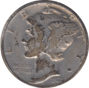 1938 USA SILVER DIME 10 CENTS - SILVER WORLD COINS - Cambridgeshire Coins
