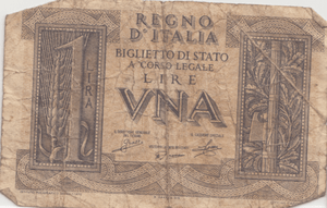 1939 1 LIRA REGNO D'ITALIA ITALIAN BANKNOTE REF 175 - World Banknotes - Cambridgeshire Coins