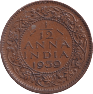 1939 1/12 ANNA INDIA - WORLD COINS - Cambridgeshire Coins