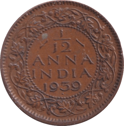 1939 1/12 ANNA INDIA - WORLD COINS - Cambridgeshire Coins