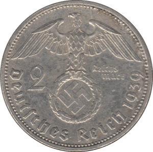 1939 GERMANY SILVER 2 MARK - SILVER WORLD COINS - Cambridgeshire Coins