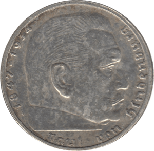 1939 GERMANY SILVER 2 MARK - SILVER WORLD COINS - Cambridgeshire Coins