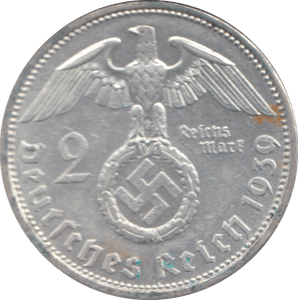 1939 GERMANY TWO MARKS - SILVER WORLD COINS - Cambridgeshire Coins