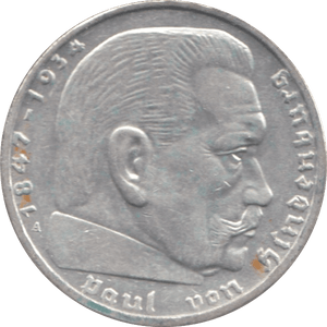 1939 GERMANY TWO MARKS - SILVER WORLD COINS - Cambridgeshire Coins