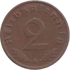 1939 GERMANY TWO PFENNIG - WORLD COINS - Cambridgeshire Coins