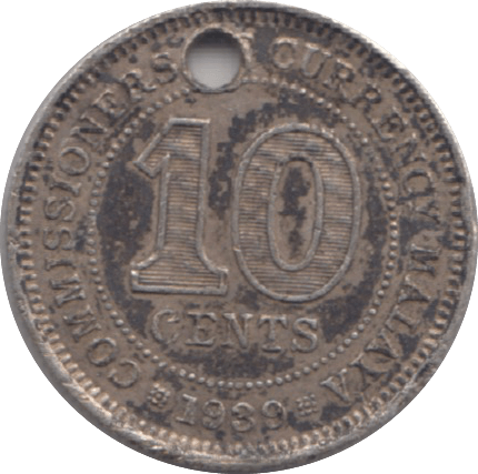 1939 MALAYSIA 10 CENTS - WORLD COINS - Cambridgeshire Coins