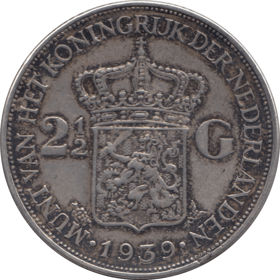 1939 NETHERLANDS 2 1/2 GULDEN - SILVER WORLD COINS - Cambridgeshire Coins