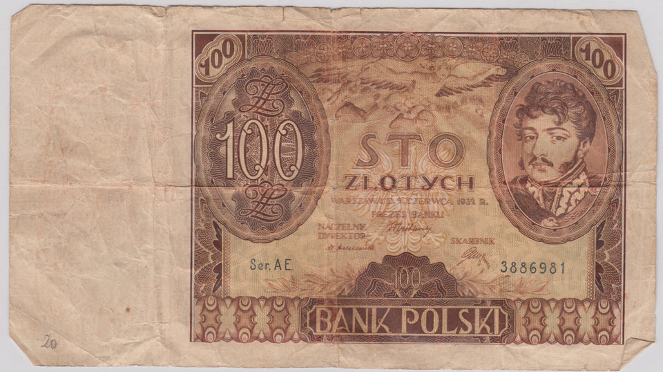 1939 POLISH 100 ŹLOTY BANKNOTE REF 1406 - World Banknotes - Cambridgeshire Coins