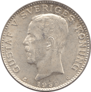 1939 SILVER 1 KRONA SWEDEN - SILVER WORLD COINS - Cambridgeshire Coins