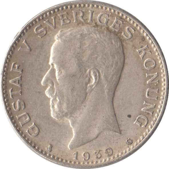 1939 SILVER 1 KRONA SWEDEN - SILVER WORLD COINS - Cambridgeshire Coins