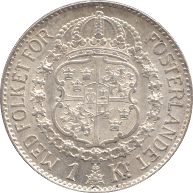 1939 SILVER 1 KRONA SWEDEN - SILVER WORLD COINS - Cambridgeshire Coins