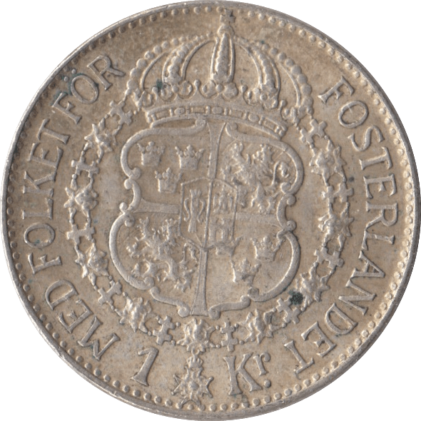 1939 SILVER 1 KRONA SWEDEN - SILVER WORLD COINS - Cambridgeshire Coins