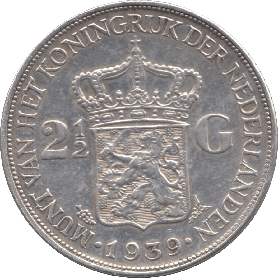 1939 SILVER 2 1/2 GULDEN NETHERLANDS - SILVER WORLD COINS - Cambridgeshire Coins
