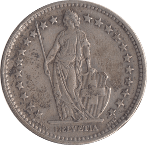 1939 SILVER 2 FRANCS SWITZERLAND - SILVER WORLD COINS - Cambridgeshire Coins