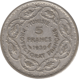 1939 SILVER 5 FRANCS TUNISIA REF H84 - WORLD SILVER COINS - Cambridgeshire Coins