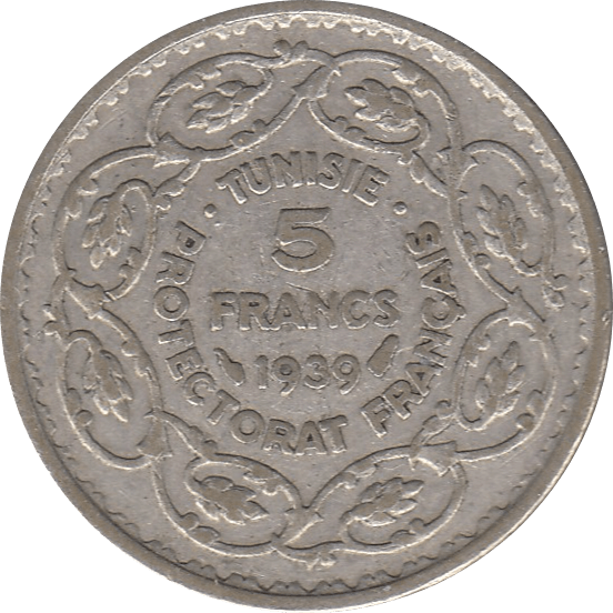 1939 SILVER 5 FRANCS TUNISIA REF H84 - WORLD SILVER COINS - Cambridgeshire Coins