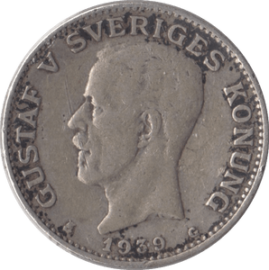 1939 SWEDEN SILVER 1 KRONOR - SILVER WORLD COINS - Cambridgeshire Coins