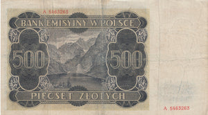 1940 500 ZLOTYCH BANKNOTE POLAND GERMAN OCCUPATION REF 1043 - World Banknotes - Cambridgeshire Coins