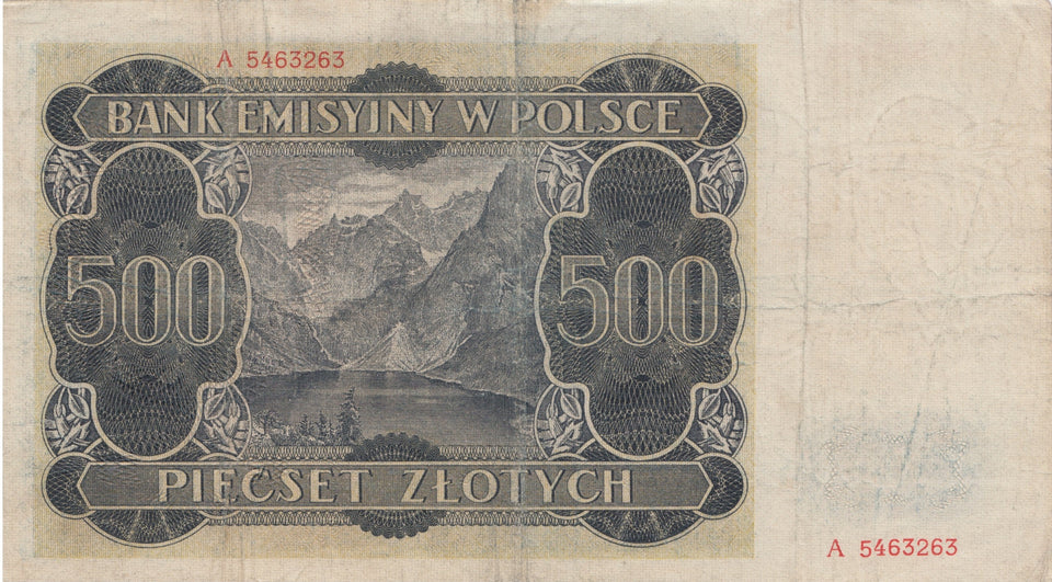 1940 500 ZLOTYCH BANKNOTE POLAND GERMAN OCCUPATION REF 1043 - World Banknotes - Cambridgeshire Coins