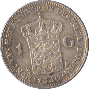 1940 SILVER 1 GUILDER NETHERLANDS - SILVER WORLD COINS - Cambridgeshire Coins