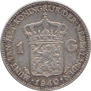 1940 SILVER 1 GULDEN NETHERLANDS - SILVER WORLD COINS - Cambridgeshire Coins