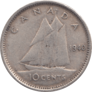1940 SILVER 10 CENTS CANADA - SILVER WORLD COINS - Cambridgeshire Coins