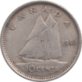 1940 SILVER 10 CENTS CANADA - SILVER WORLD COINS - Cambridgeshire Coins