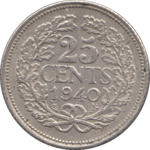1940 SILVER 25 CENTS NETHERLANDS - SILVER WORLD COINS - Cambridgeshire Coins
