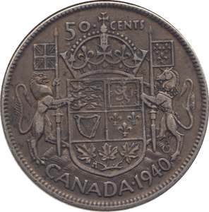 1940 SILVER FIFTY CENTS CANADA - WORLD SILVER COINS - Cambridgeshire Coins