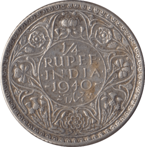 1940 SILVER INDIA 1/4 RUPEE - SILVER WORLD COINS - Cambridgeshire Coins
