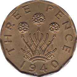 1940 THREEPENCE ( UNC ) BRASS - Threepence - Cambridgeshire Coins