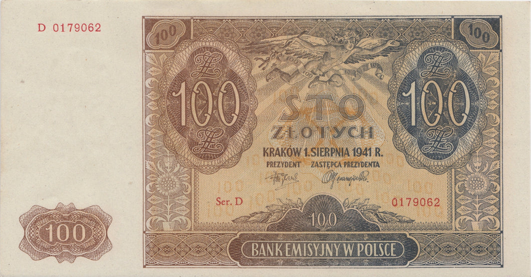 1941 100 ZLOTYCH BANKNOTE POLAND REF 1047 - World Banknotes - Cambridgeshire Coins