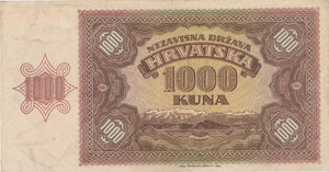 1941 1000 KUNA BANKNOTE NAZI STATE CROATIA REF 699 - World Banknotes - Cambridgeshire Coins