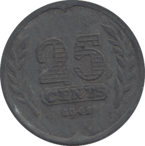 1941 25 CENTS NETHERLANDS - WORLD COINS - Cambridgeshire Coins