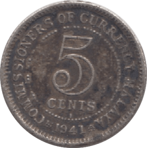 1941 MALAYA SILVER 5 CENTS - WORLD SILVER COINS - Cambridgeshire Coins